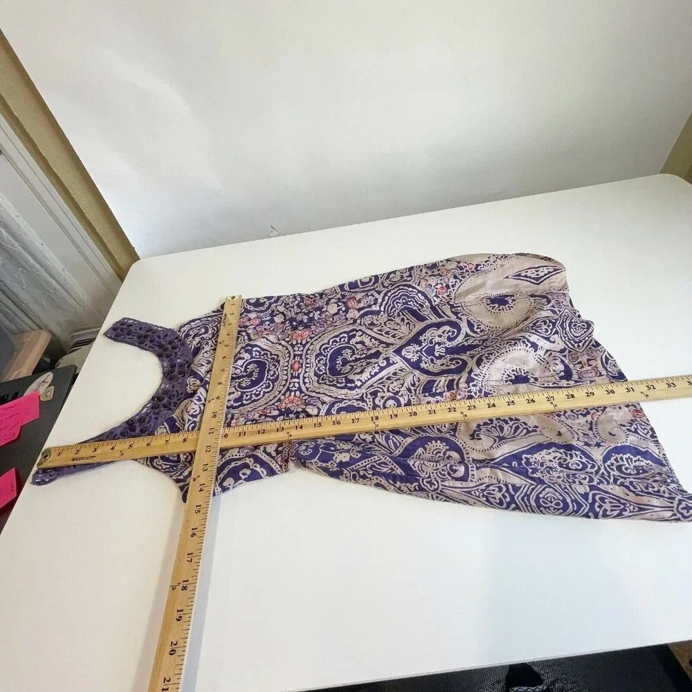Free People Beaded Crochet Trim Sleeveless Mini Dress Purple Size 2 Paisley Boho